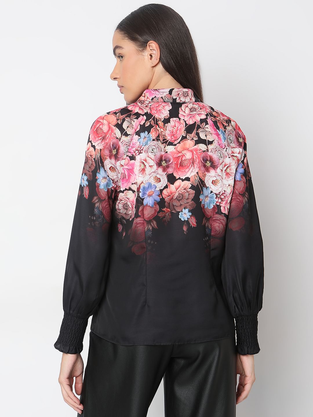 Black Floral Print Top