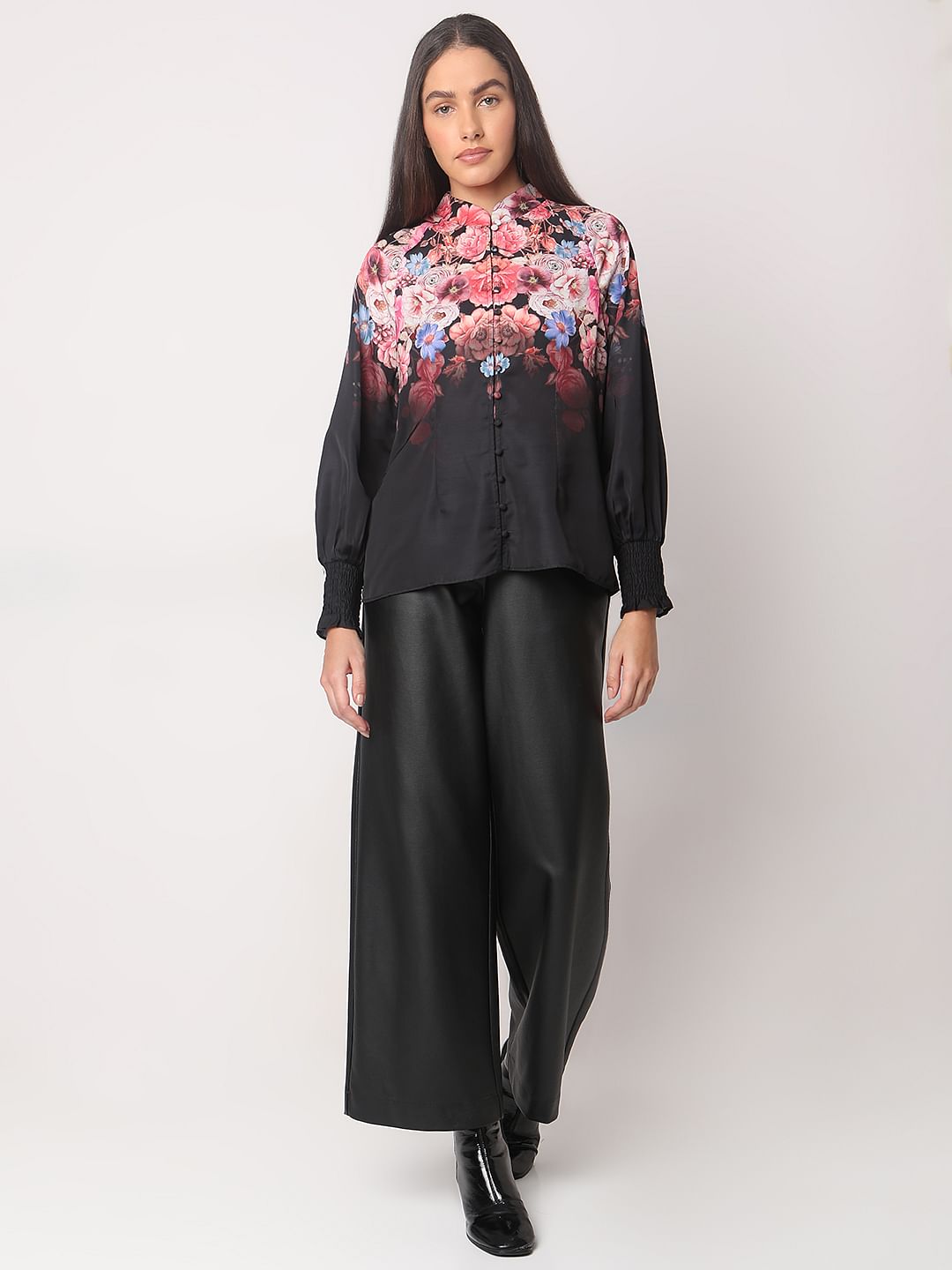 Black Floral Print Top