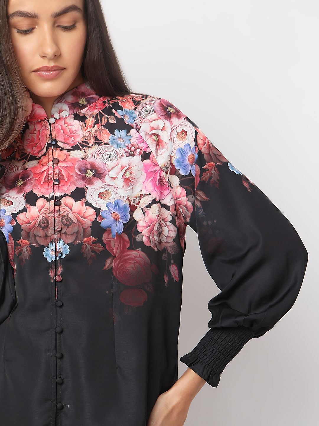 Black Floral Print Top