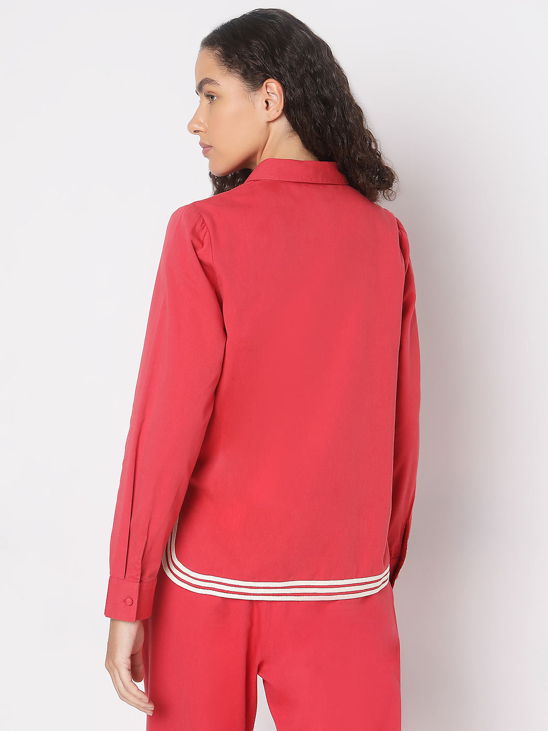 Red Contrast Hem Co-Ord Set Shirt