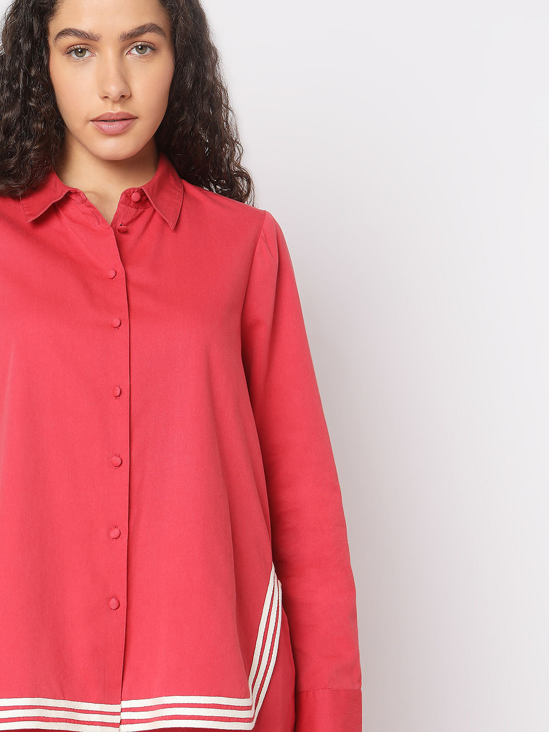 Red Contrast Hem Co-Ord Set Shirt