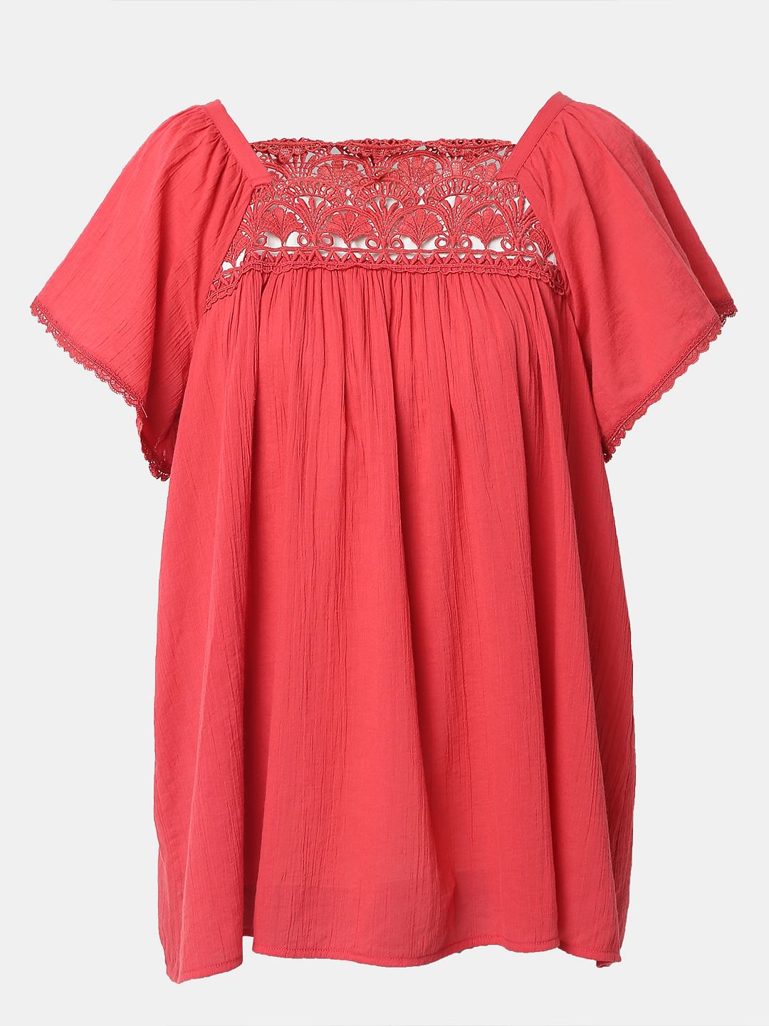 Red Lace Trim Cotton Top