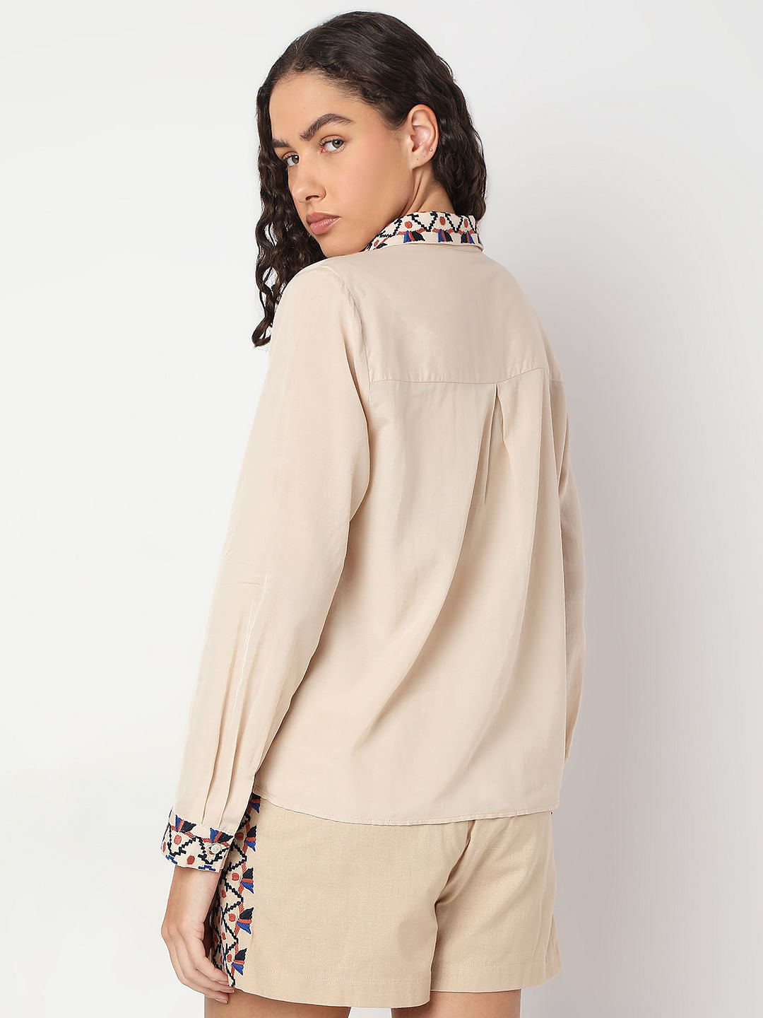 Beige Printed Co-Ord Set Shirt