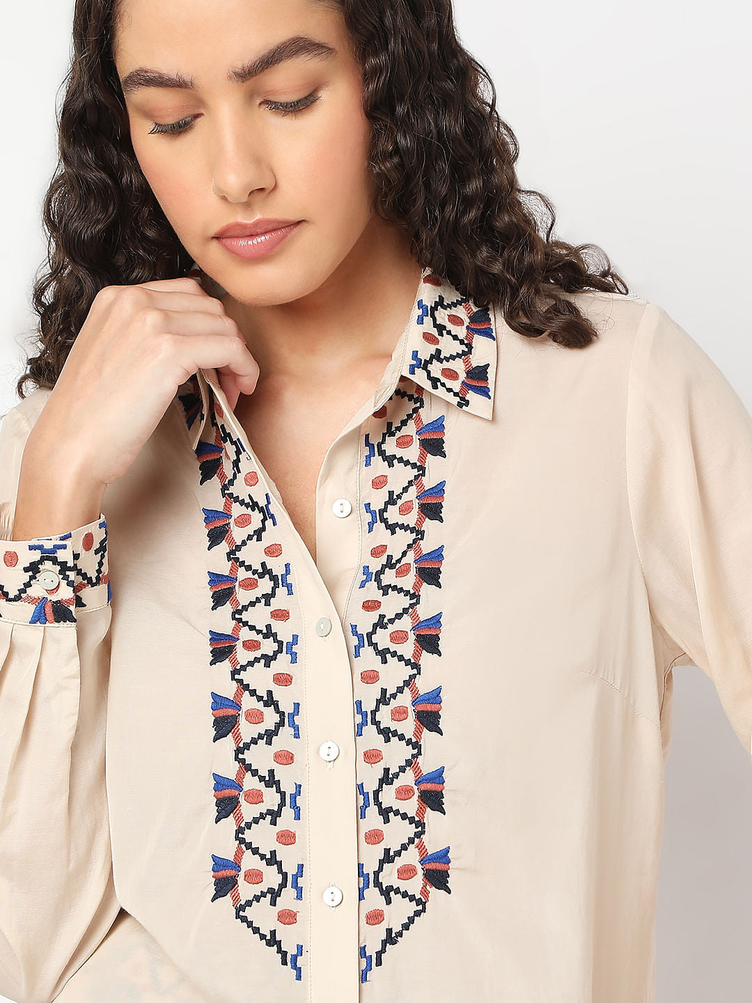 Beige Printed Co-Ord Set Shirt