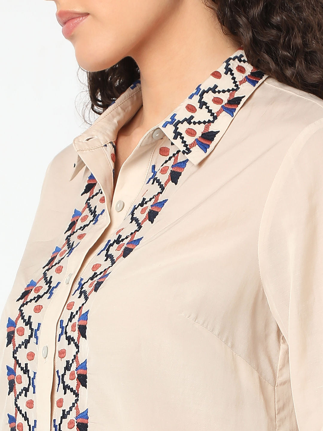 Beige Printed Co-Ord Set Shirt