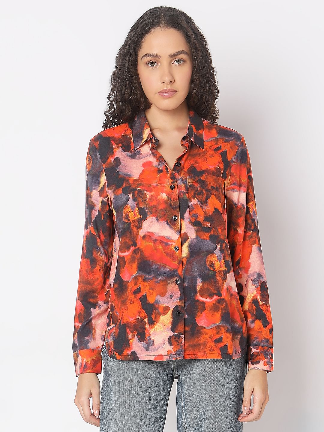 Orange Floral Print Shirt