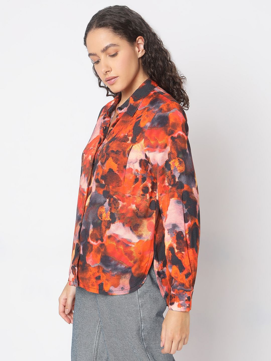 Orange Floral Print Shirt