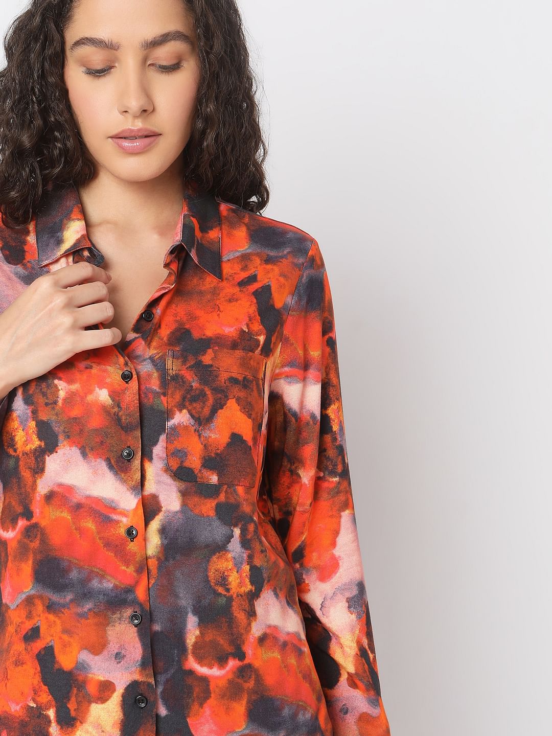 Orange Floral Print Shirt
