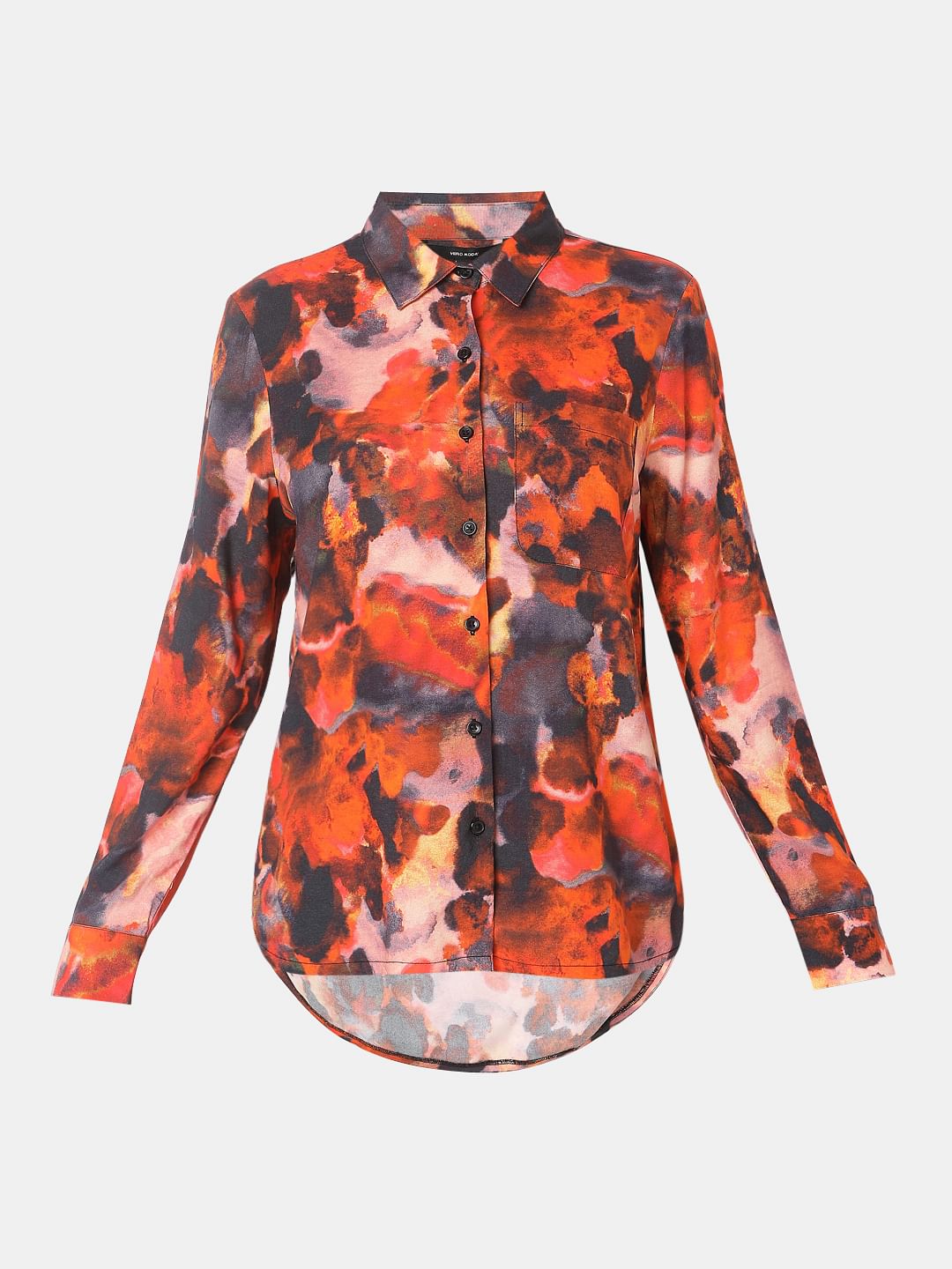 Orange Floral Print Shirt