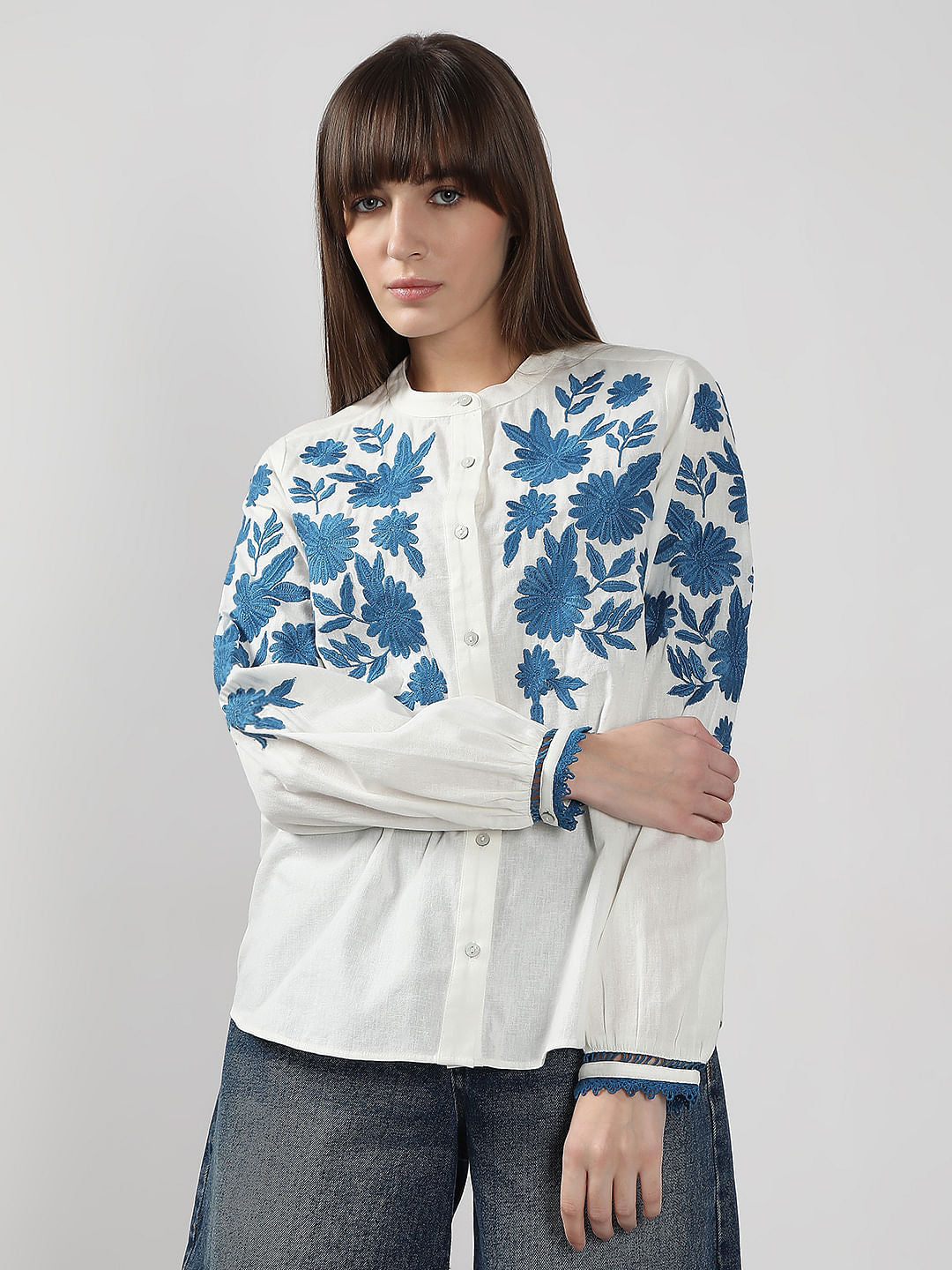 White Embroidered Cotton Shirt