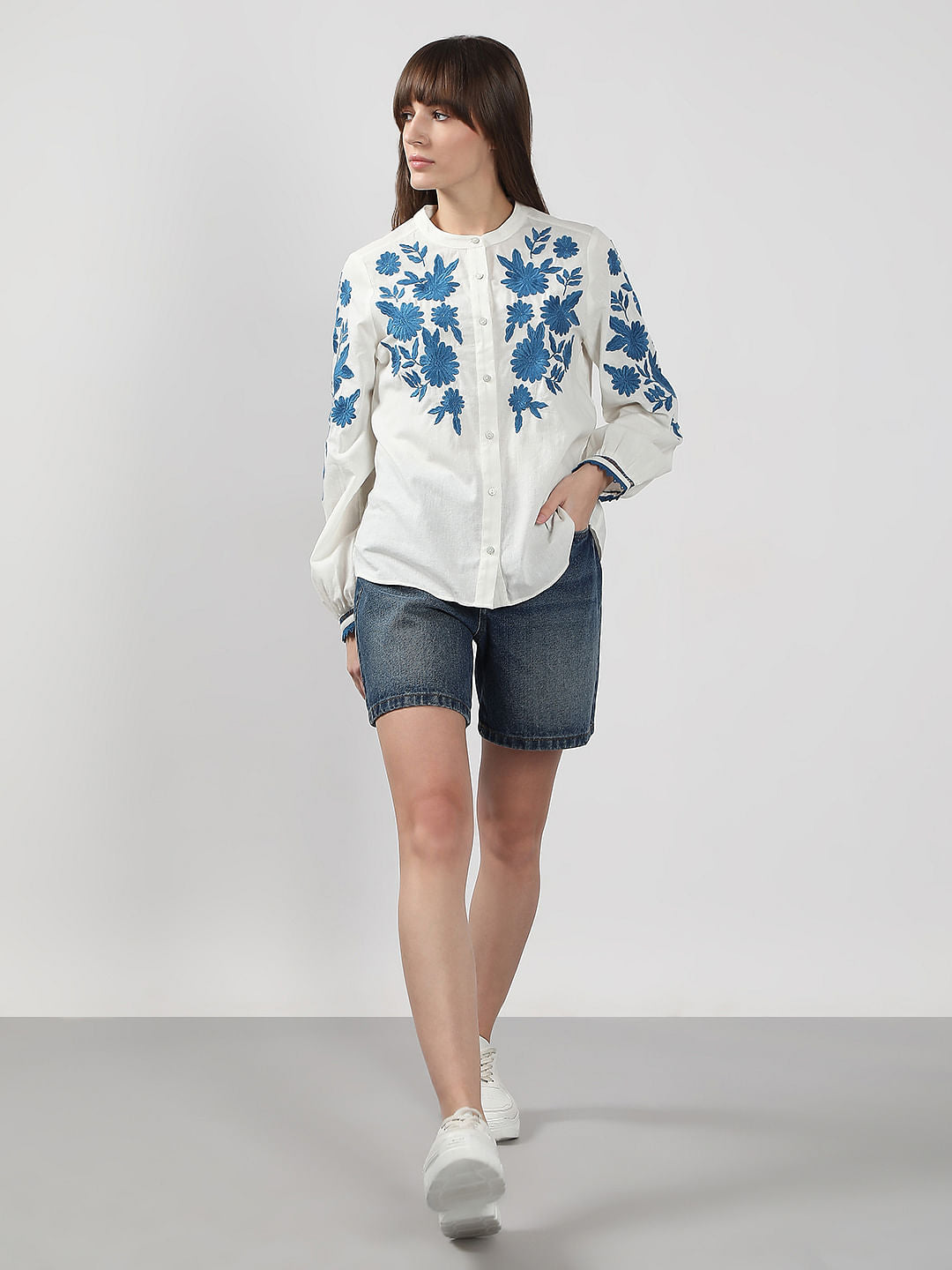 White Embroidered Cotton Shirt