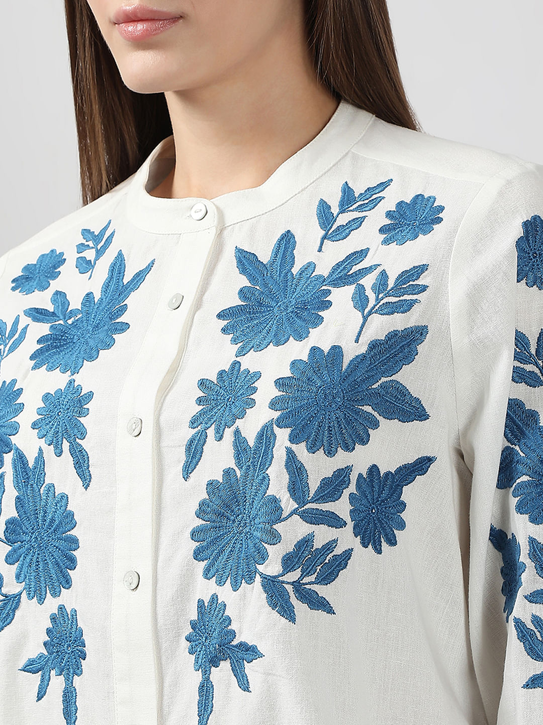 White Embroidered Cotton Shirt