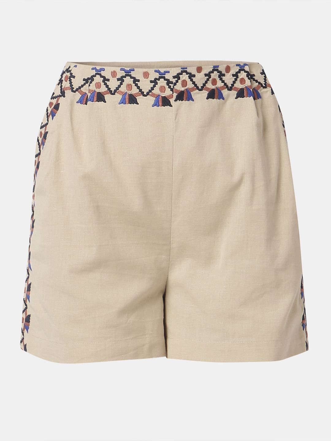 Beige Printed Co-Ord Set Shorts