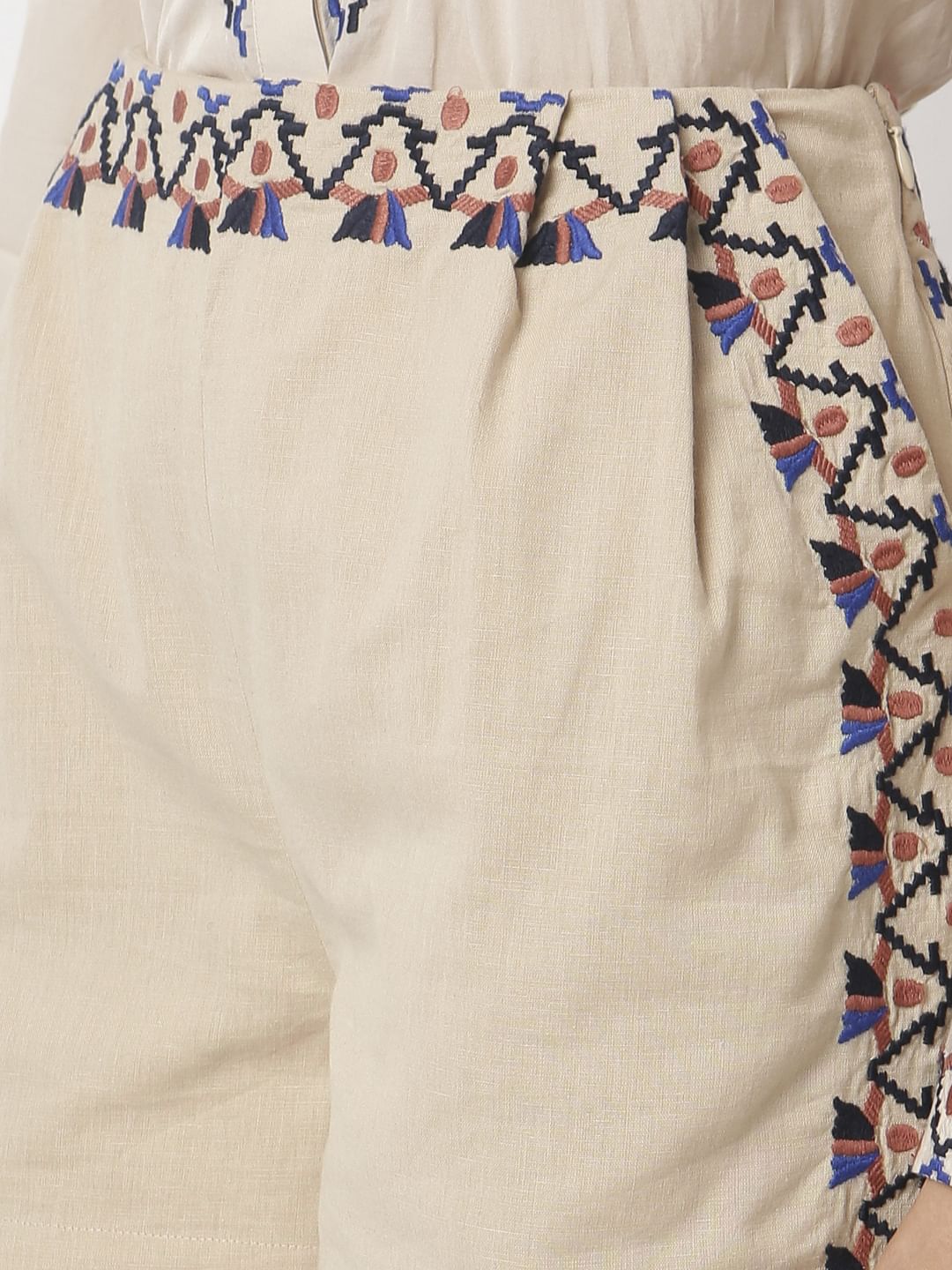 Beige Printed Co-Ord Set Shorts