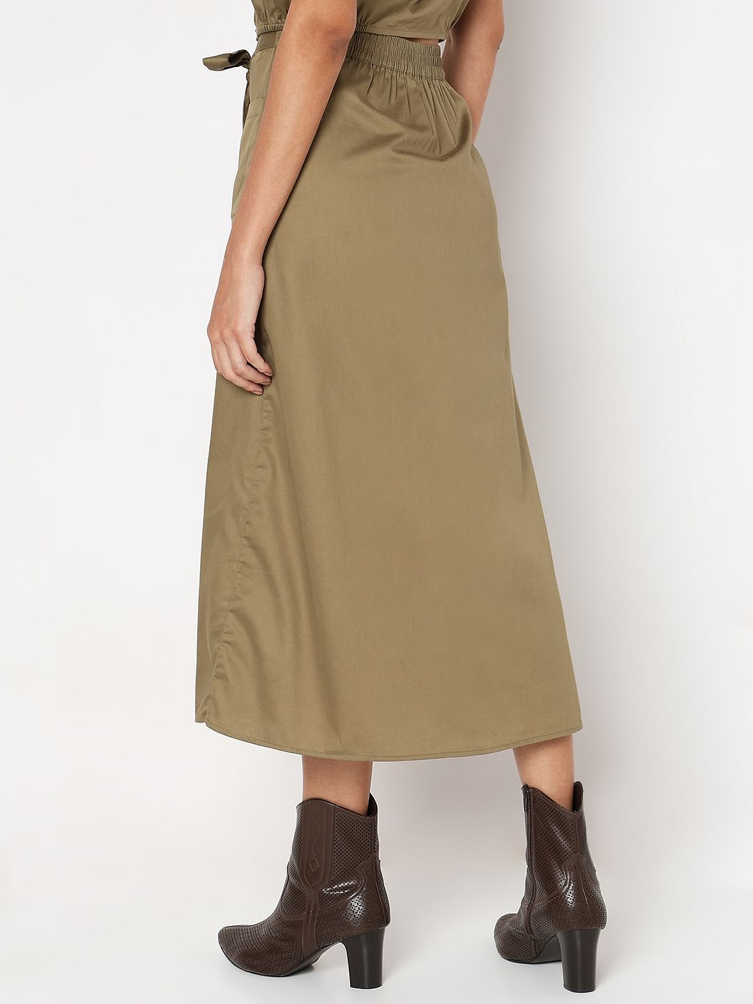 Green High Rise Midi Skirt