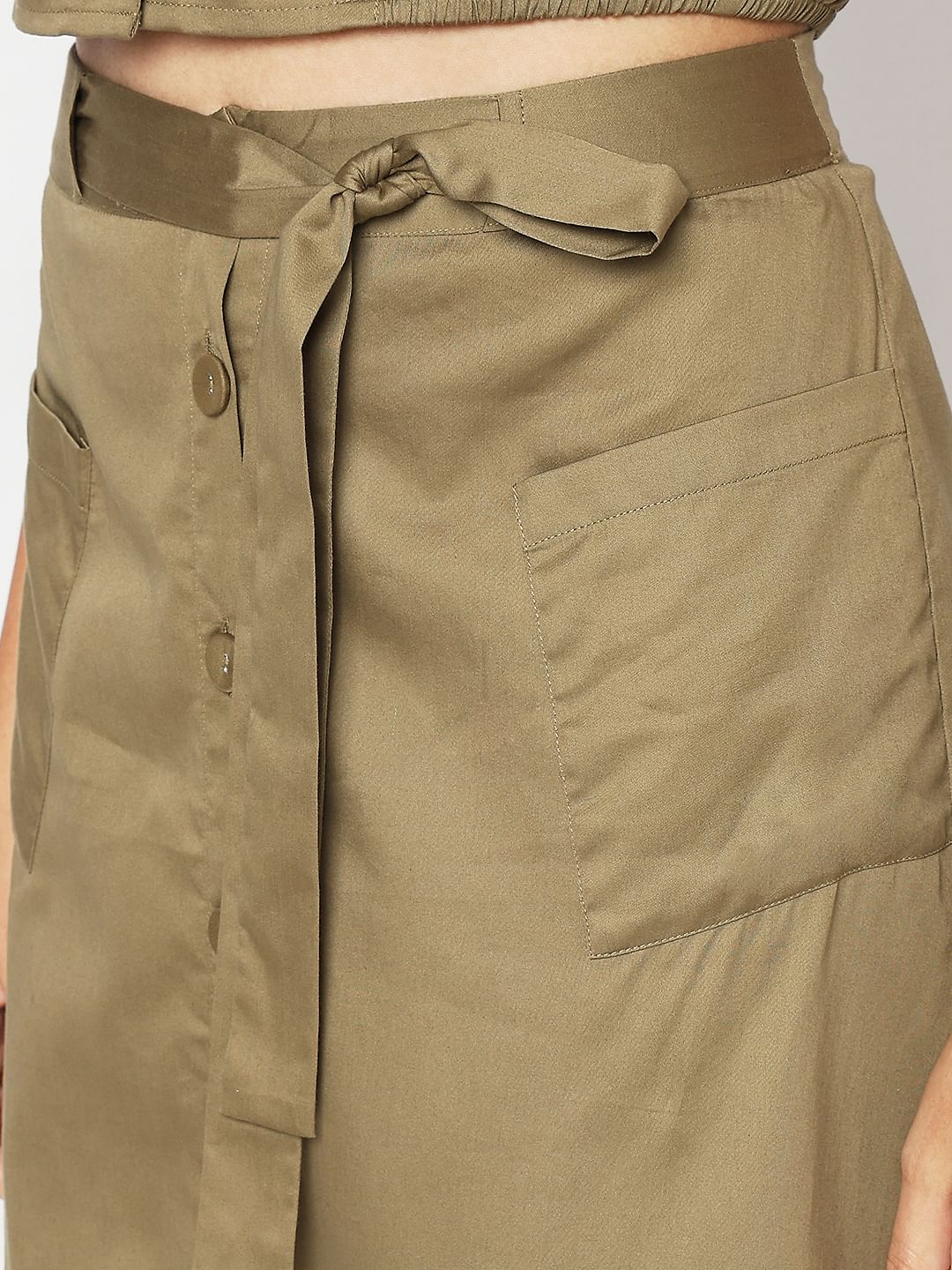 Green High Rise Midi Skirt