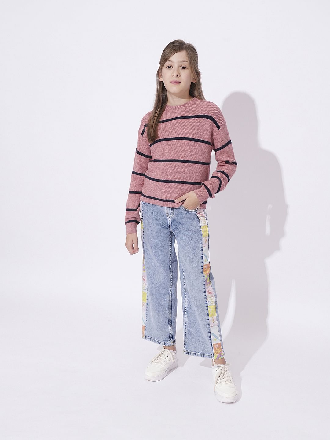 Girls Wide Leg Printed Jeans