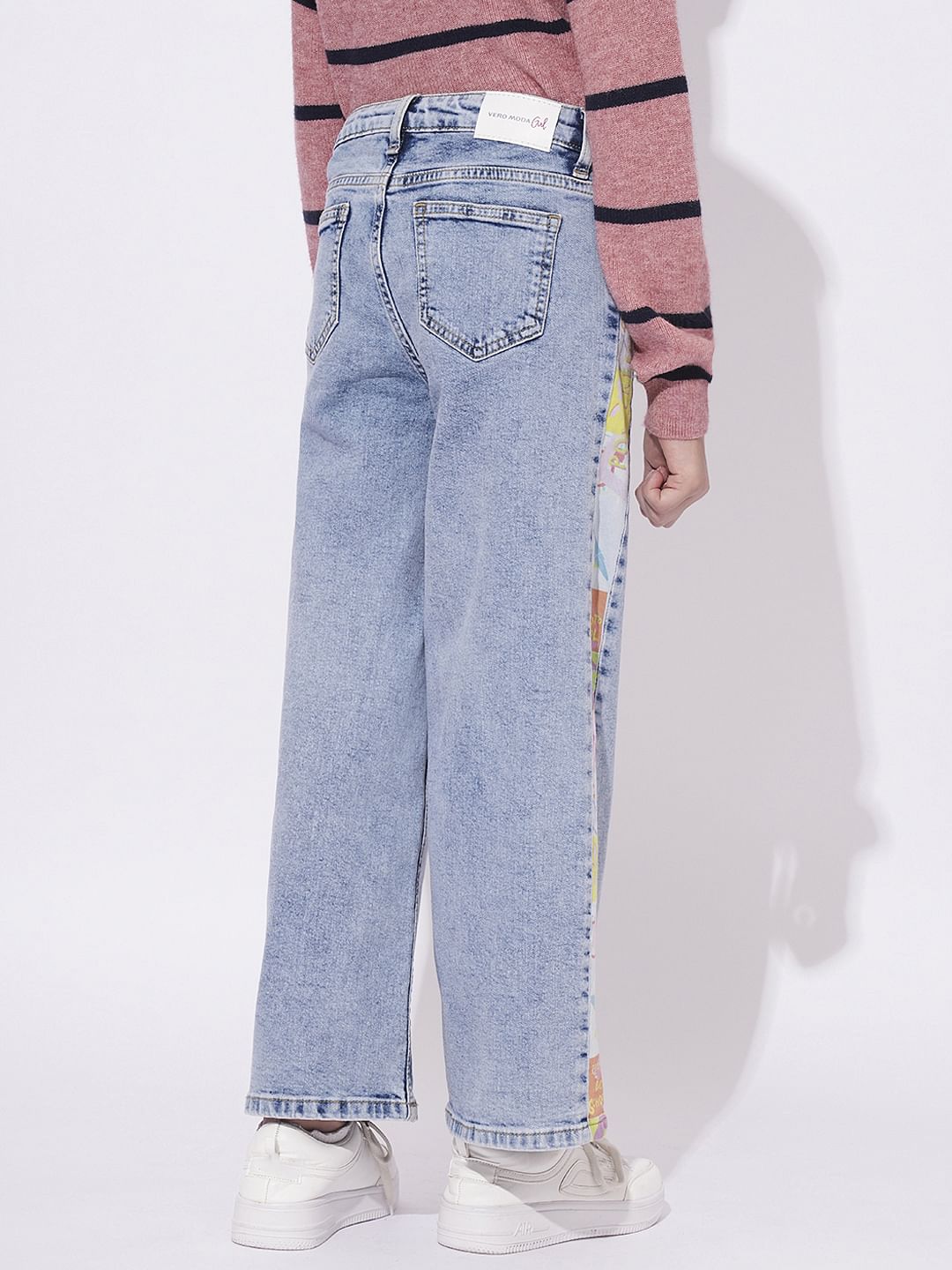 Girls Wide Leg Printed Jeans