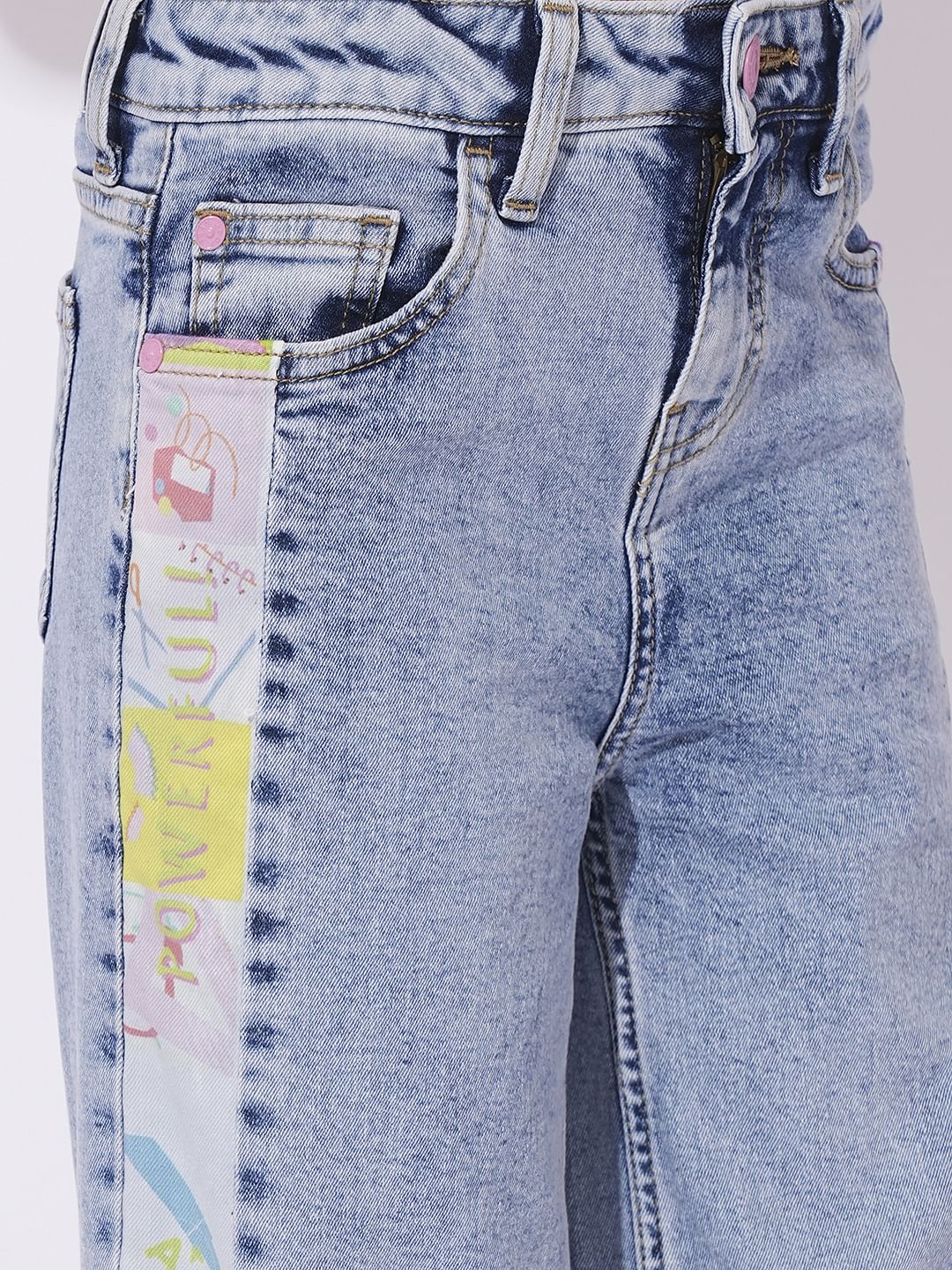 Girls Wide Leg Printed Jeans