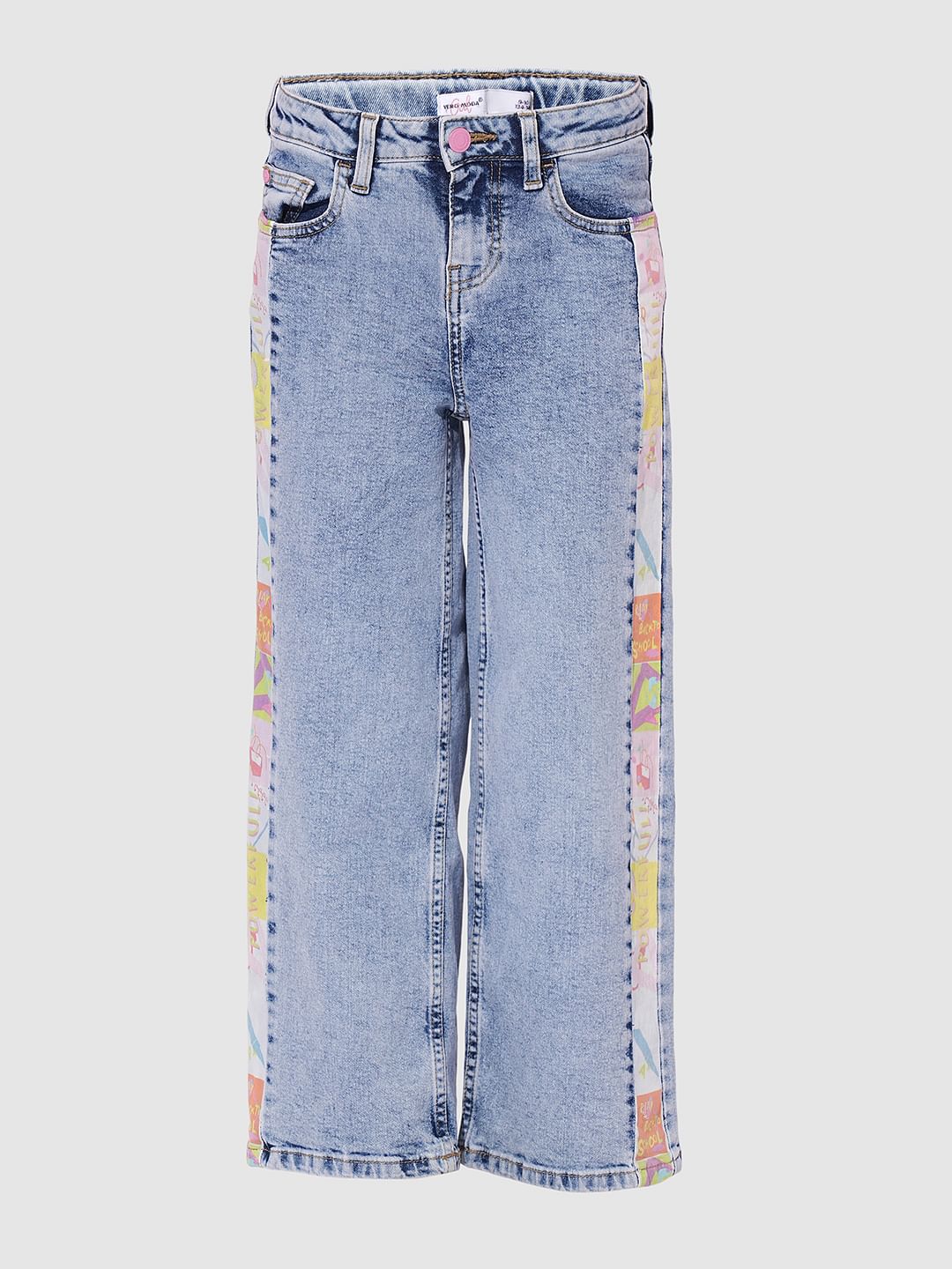 Girls Wide Leg Printed Jeans