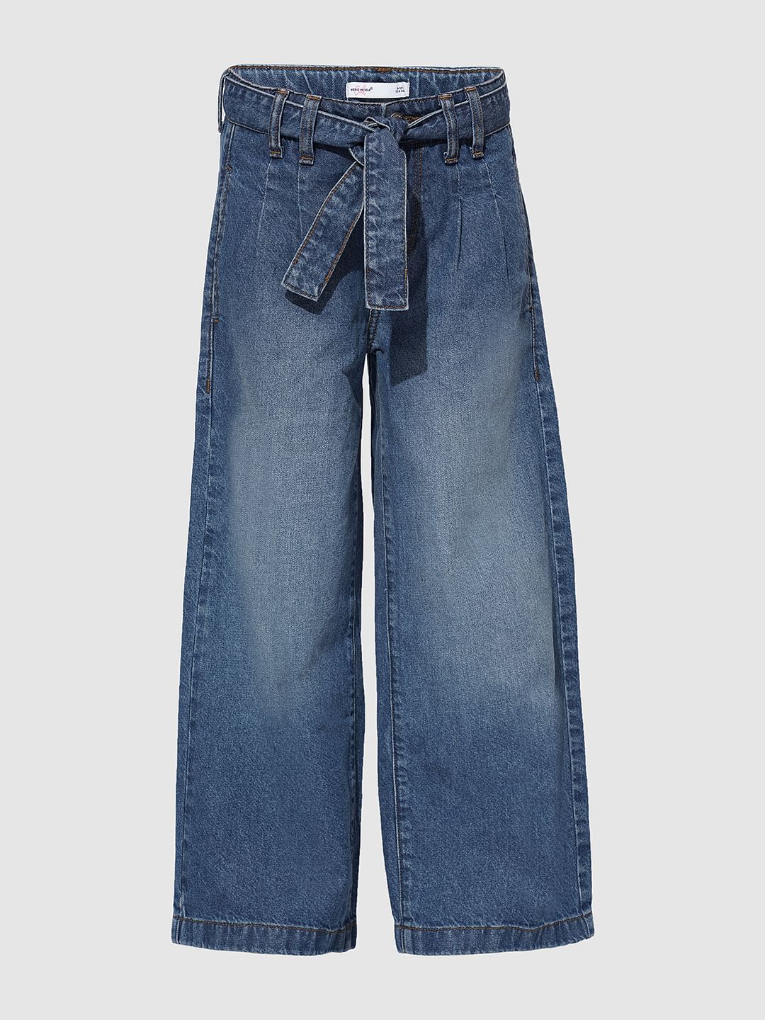 Girls Blue High Rise Wide Leg Jeans