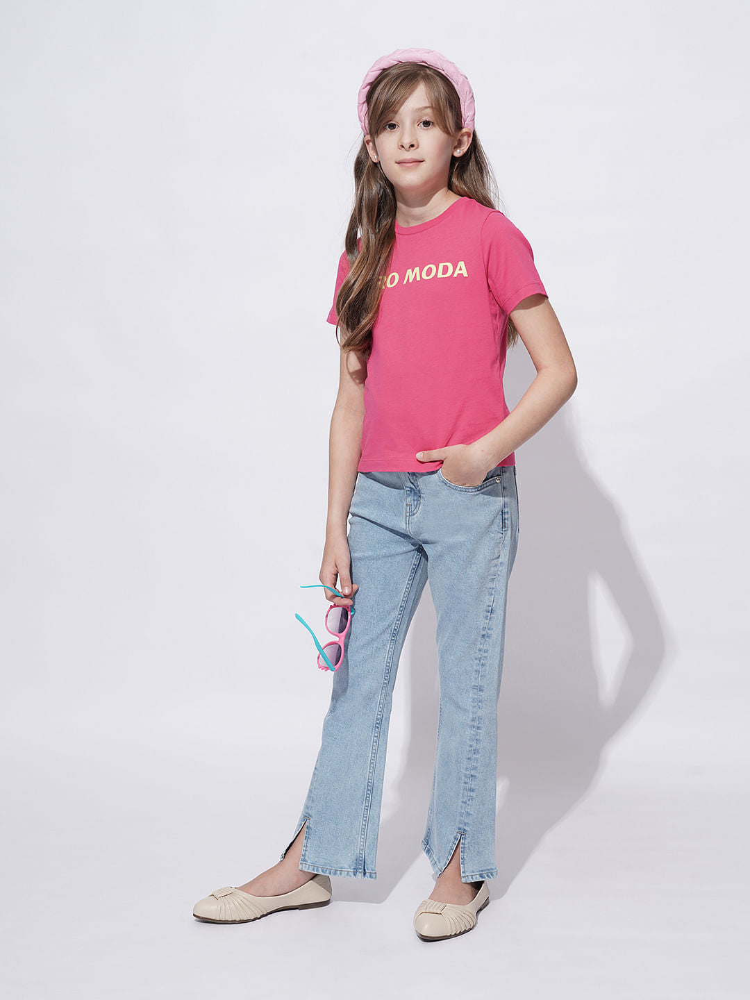 Girls Light Blue High Rise Bootcut Jeans
