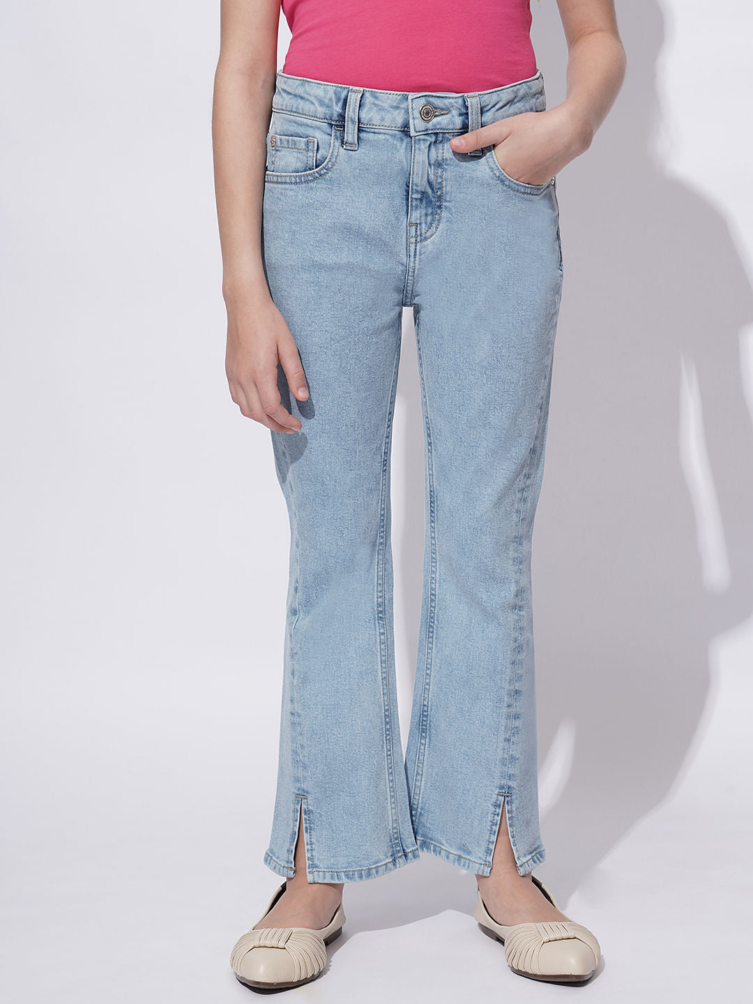 Girls Light Blue High Rise Bootcut Jeans