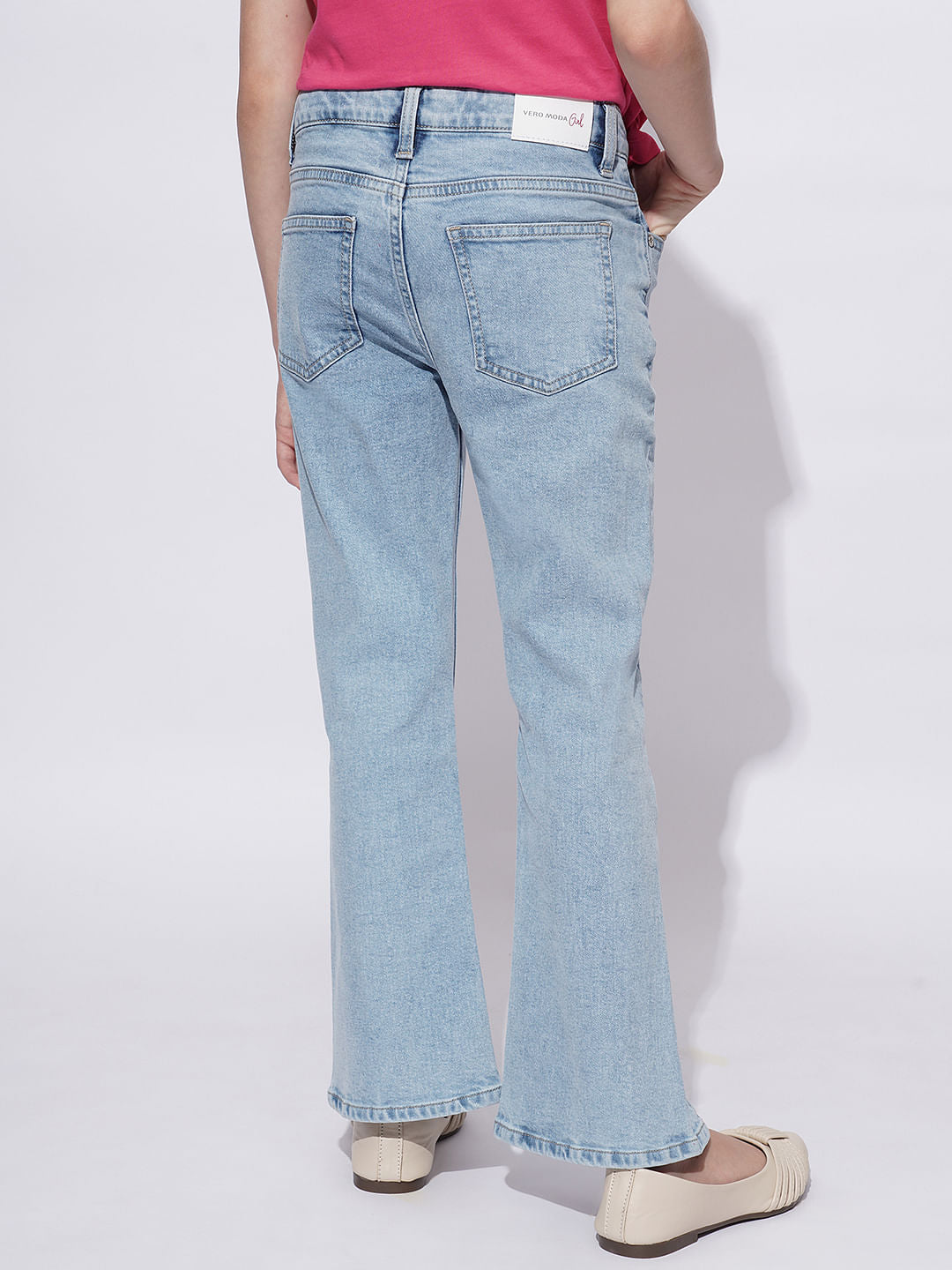 Girls Light Blue High Rise Bootcut Jeans