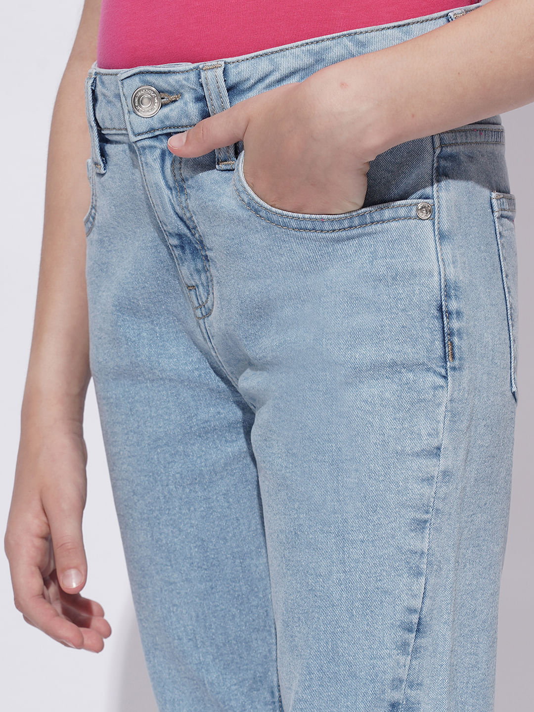 Girls Light Blue High Rise Bootcut Jeans