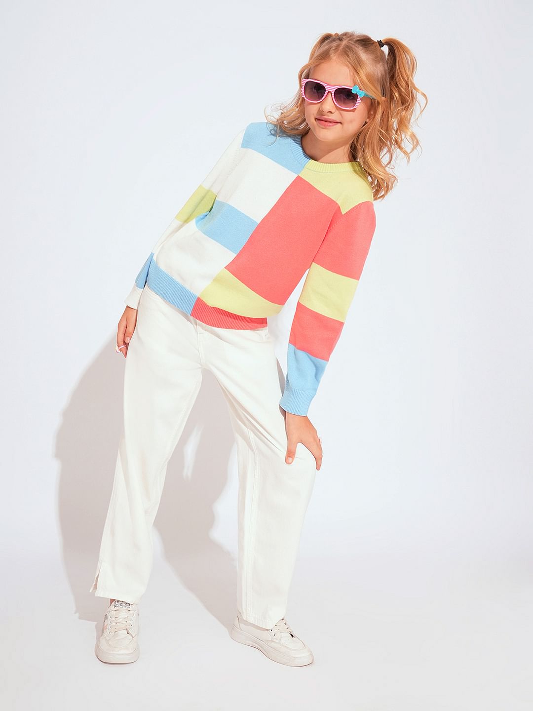 Girls White Wide Leg Jeans