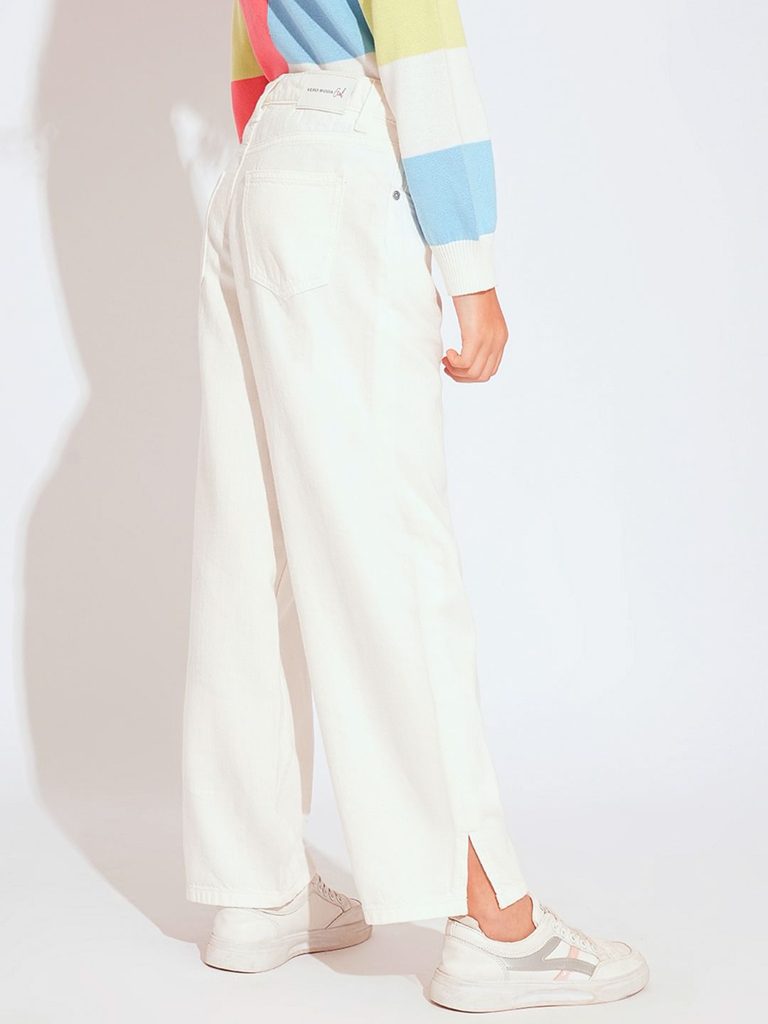 Girls White Wide Leg Jeans