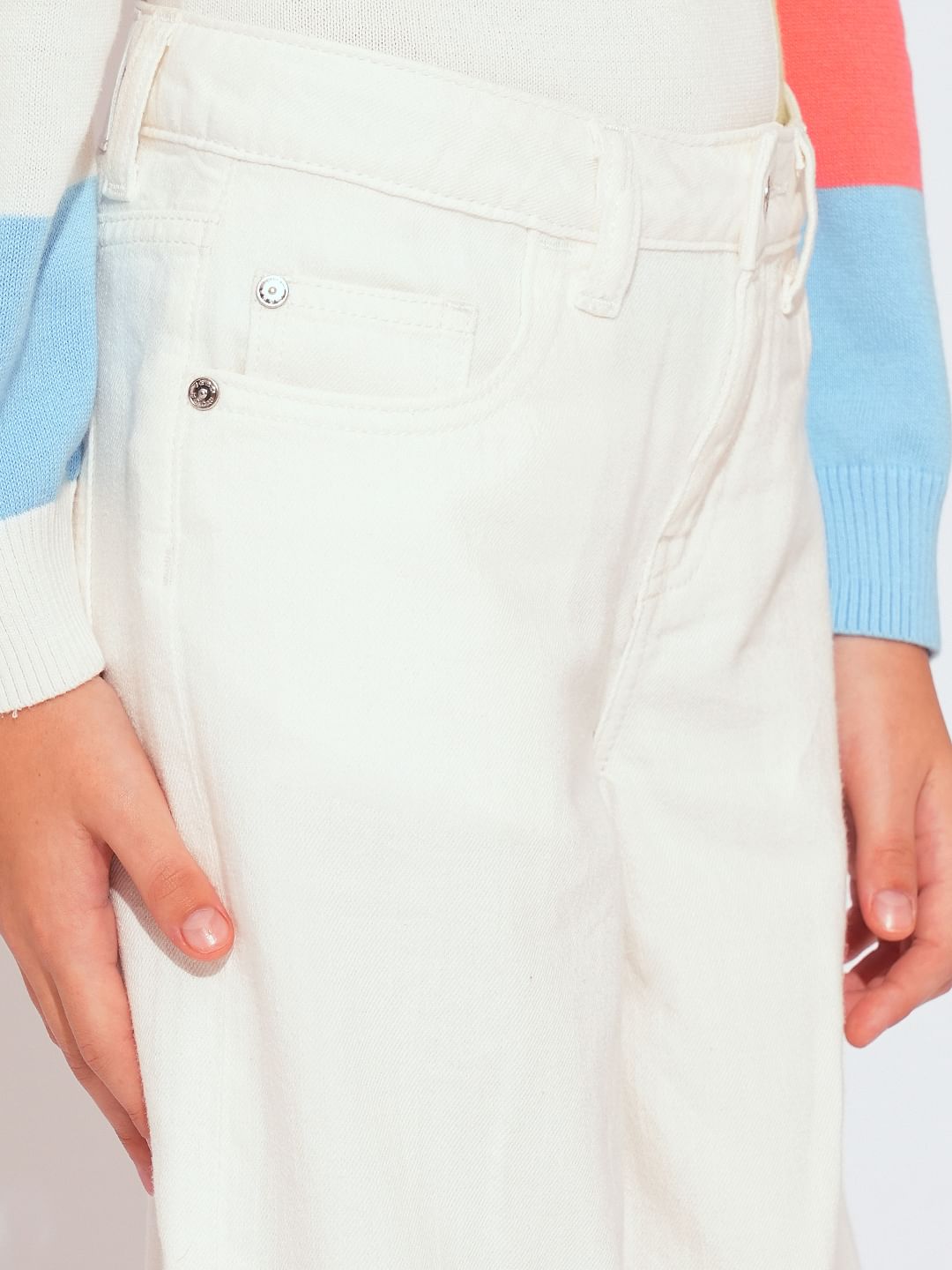 Girls White Wide Leg Jeans