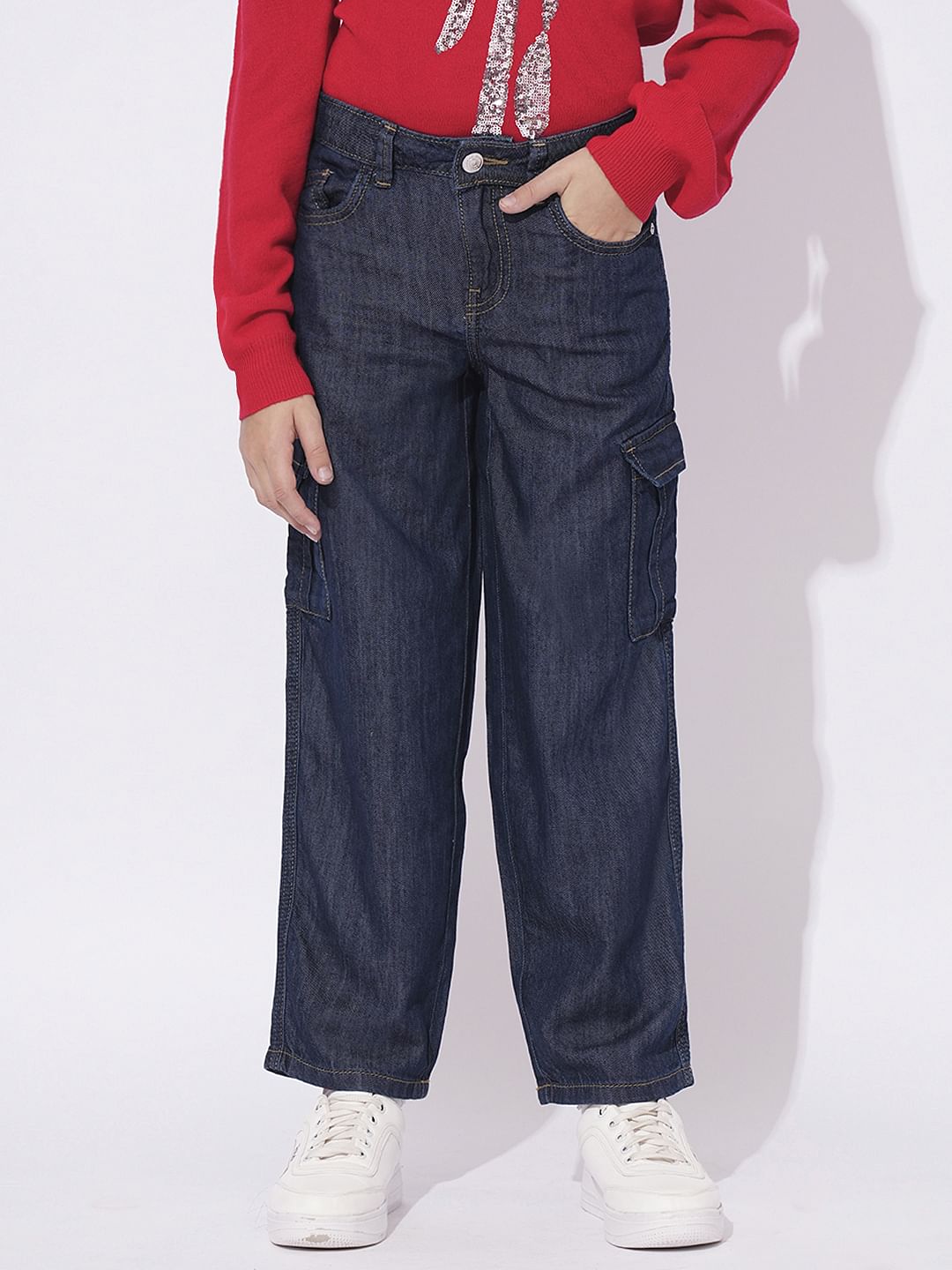Girls Dark Blue Flared Jeans