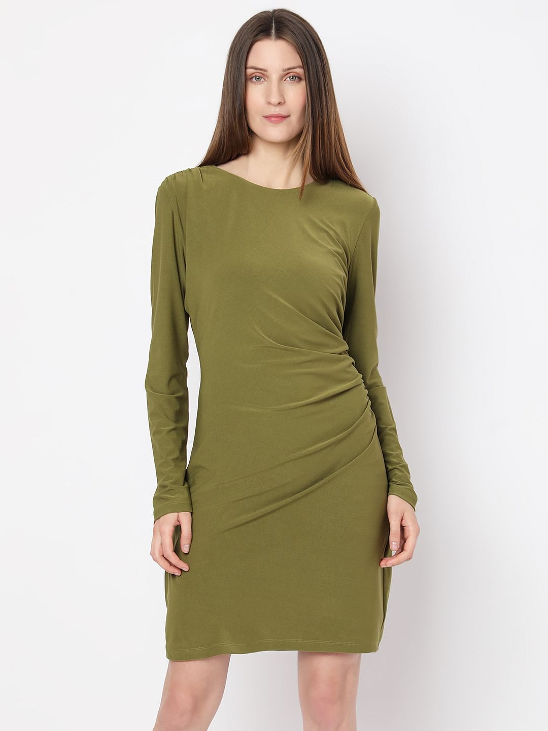 Olive Full Sleeves Mini Dress