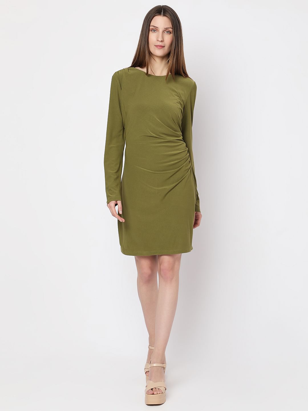 Olive Full Sleeves Mini Dress