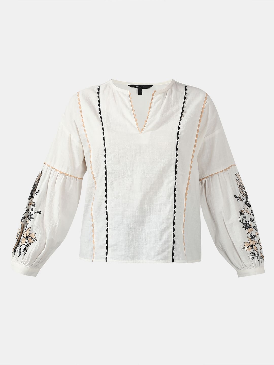 White Printed Puff Sleeves Top