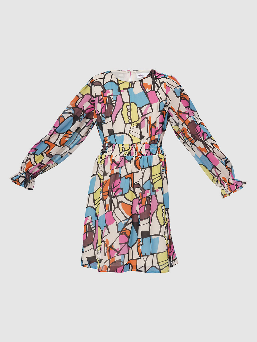 Girls Pink Abstract Print Fit & Flare Dress