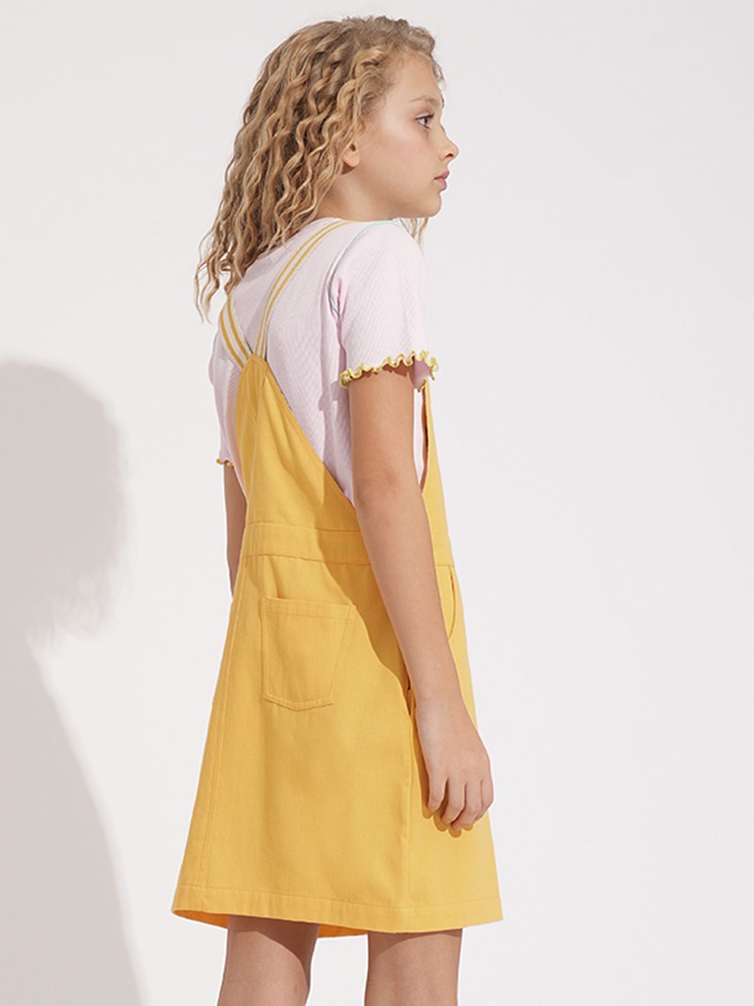 Girls Yellow Floral Dungaree