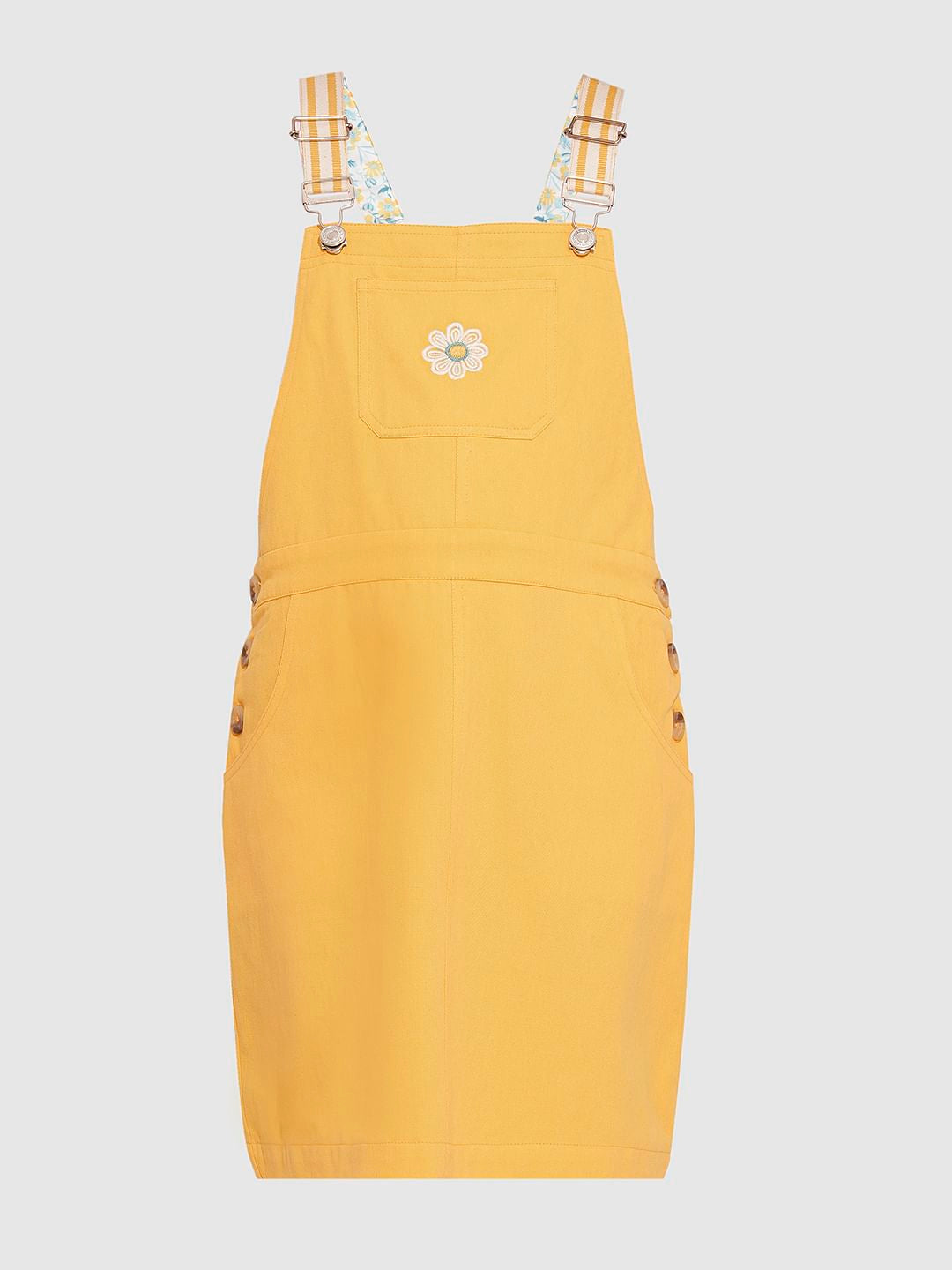 Girls Yellow Floral Dungaree