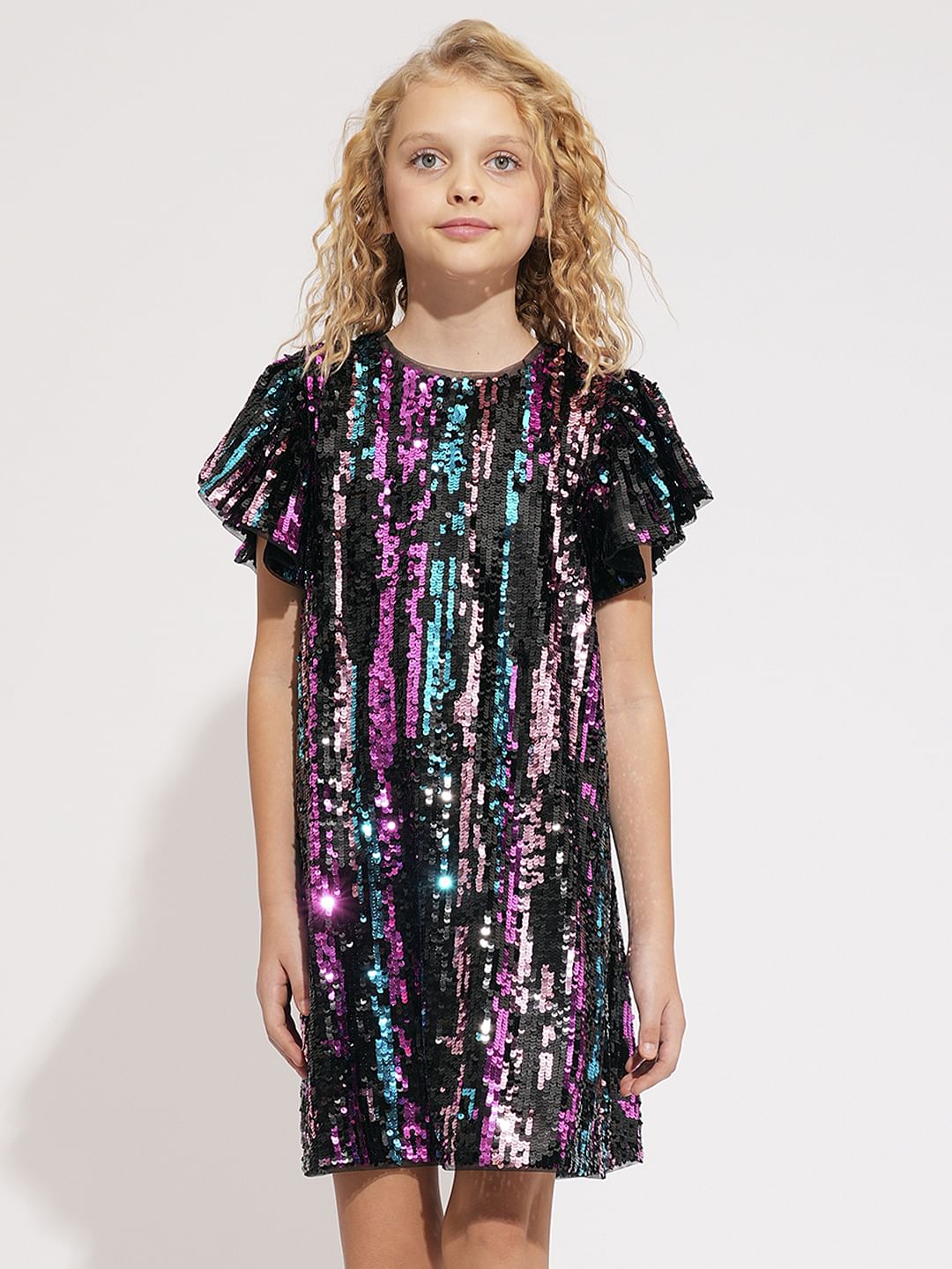 Girls Black Sequinned Dress