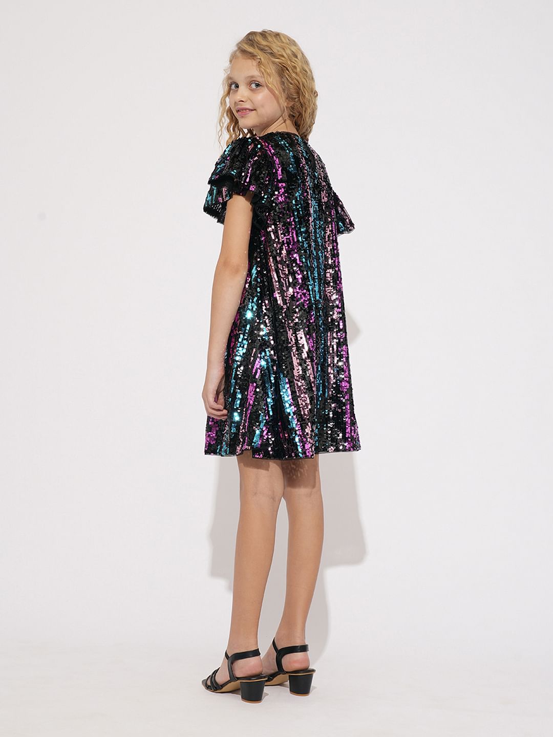 Girls Black Sequinned Dress