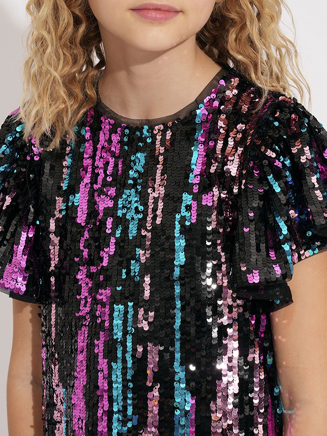 Girls Black Sequinned Dress