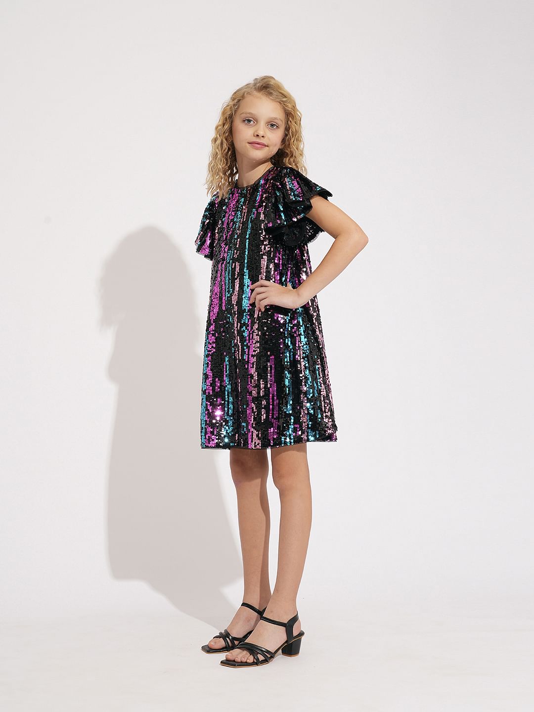 Girls Black Sequinned Dress