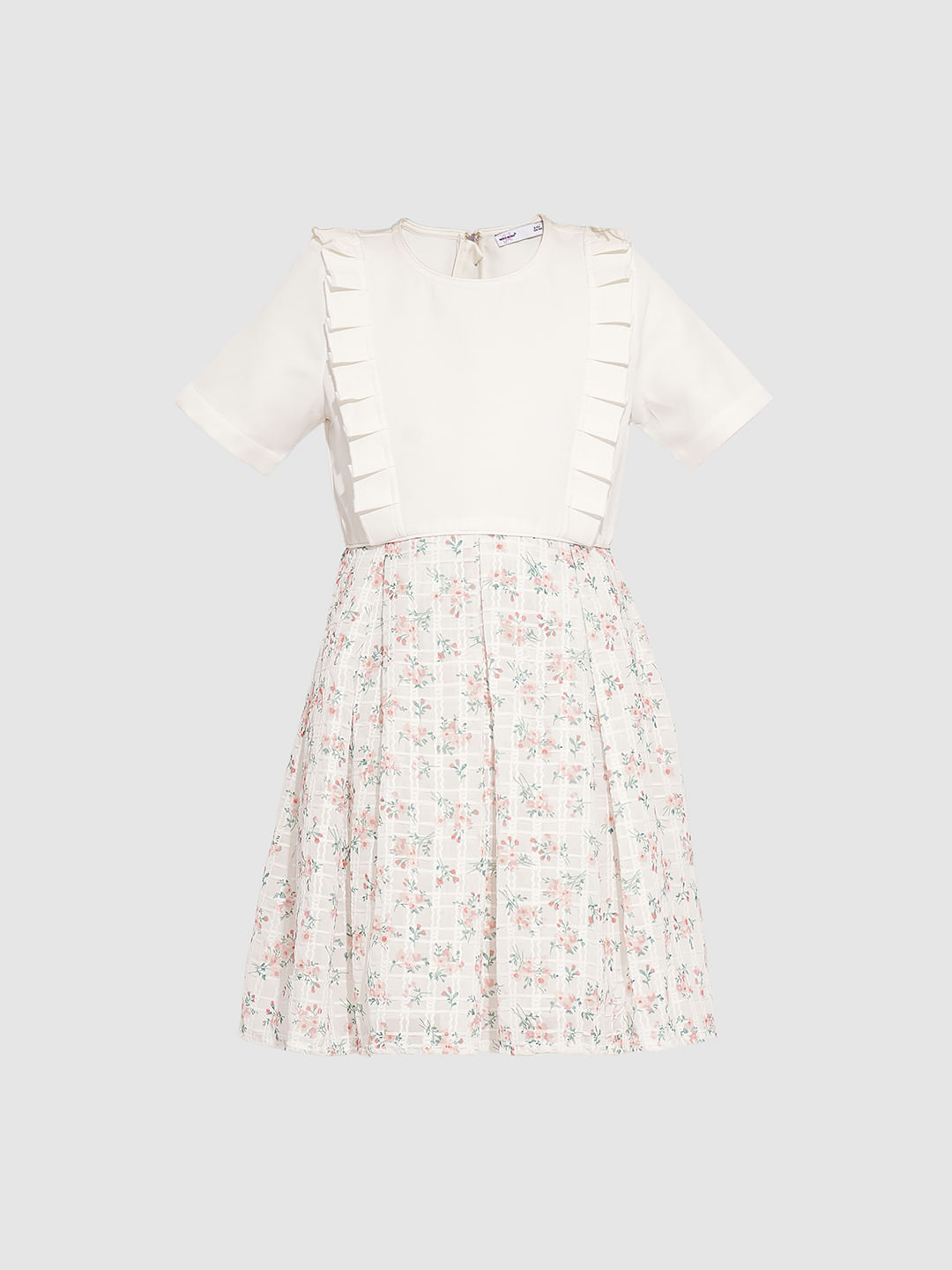 Girls White Floral Fit & Flare Dress