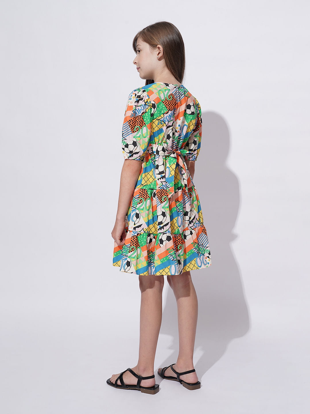 Girls Multi-Colour Printed Cotton Dress