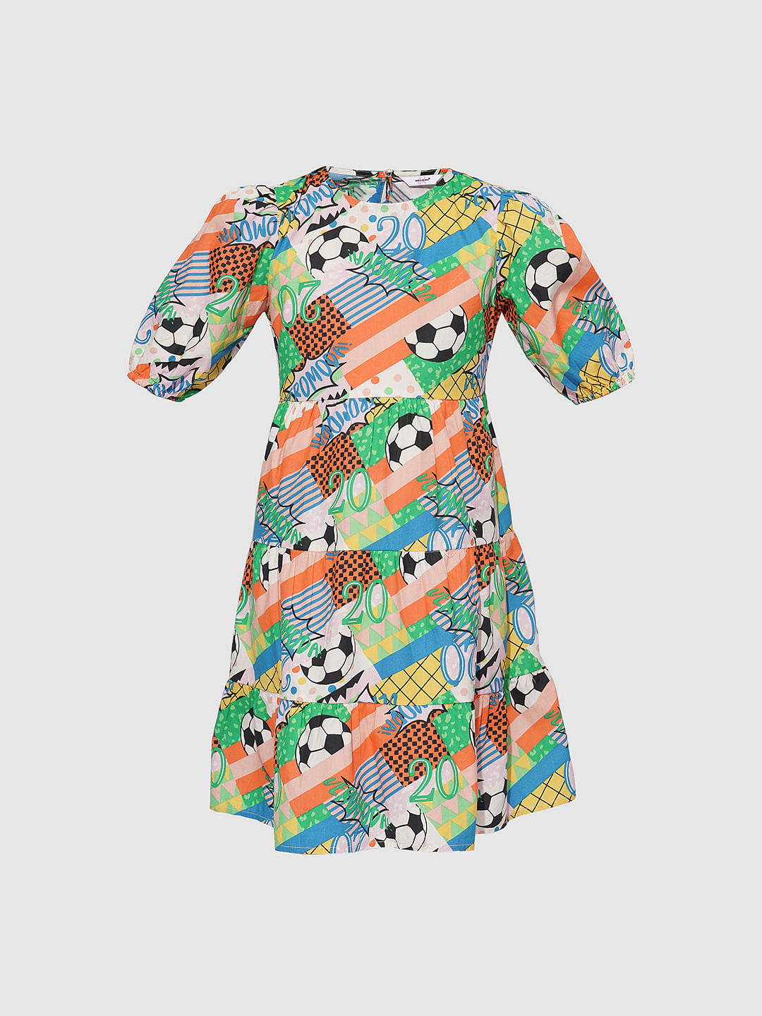 Girls Multi-Colour Printed Cotton Dress