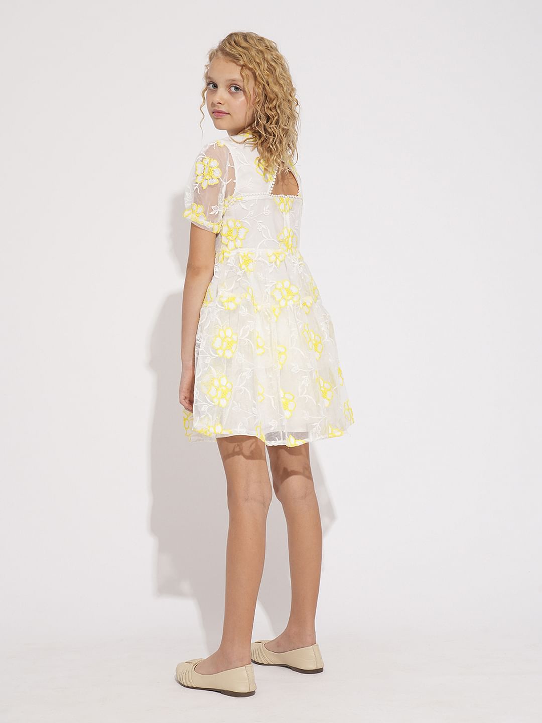 Girls White Organza Embroidered Dress