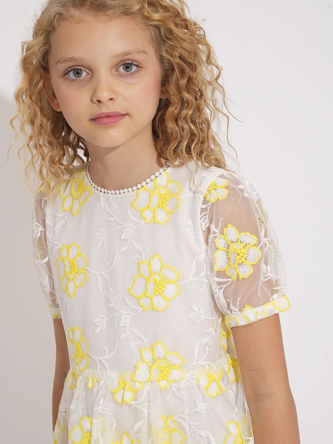 Girls White Organza Embroidered Dress