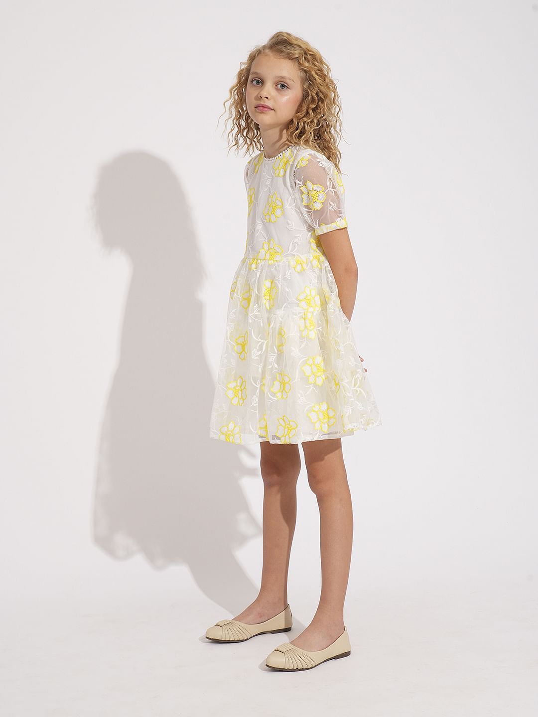 Girls White Organza Embroidered Dress