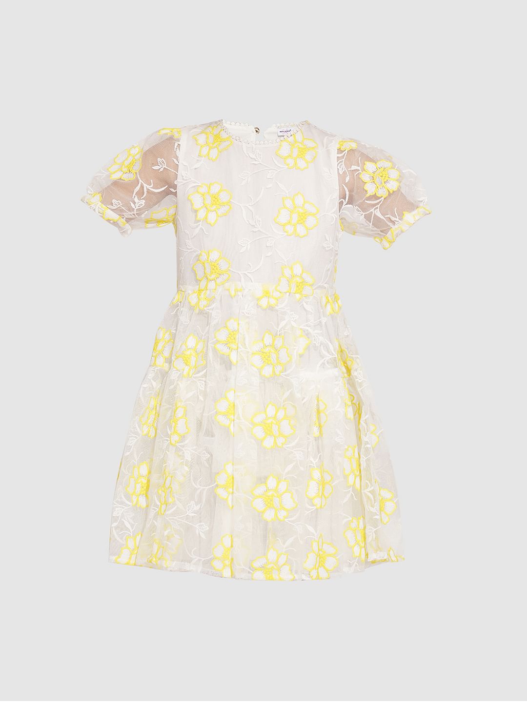 Girls White Organza Embroidered Dress